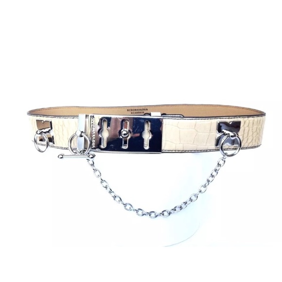⭐️BCBG WAIST TOGGLE BELT CROC SILVER CHAIN NUDE⭐️ - Picture 1 of 5